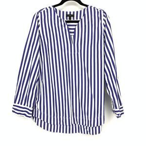 J.Crew Blue White Striped Tunic Top Womens Size TM Long Sleeve Split Neck